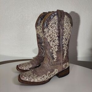 CORRAL Crater Filigree Embroidered Taupe Leather Western Boots WM Size 7.5 M